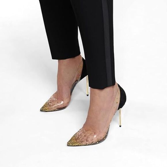 FSJ Shoes - FSJ Women Studded Pointed Toe Transparent Pumps High Heels Pumps SZ 9.5:NWOB